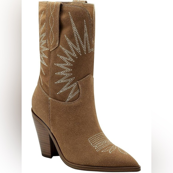 Marc Fisher Shoes - Marc Fisher Women's Rogers Western Cowgirl Cowboy Booties in Brown Size 9.5